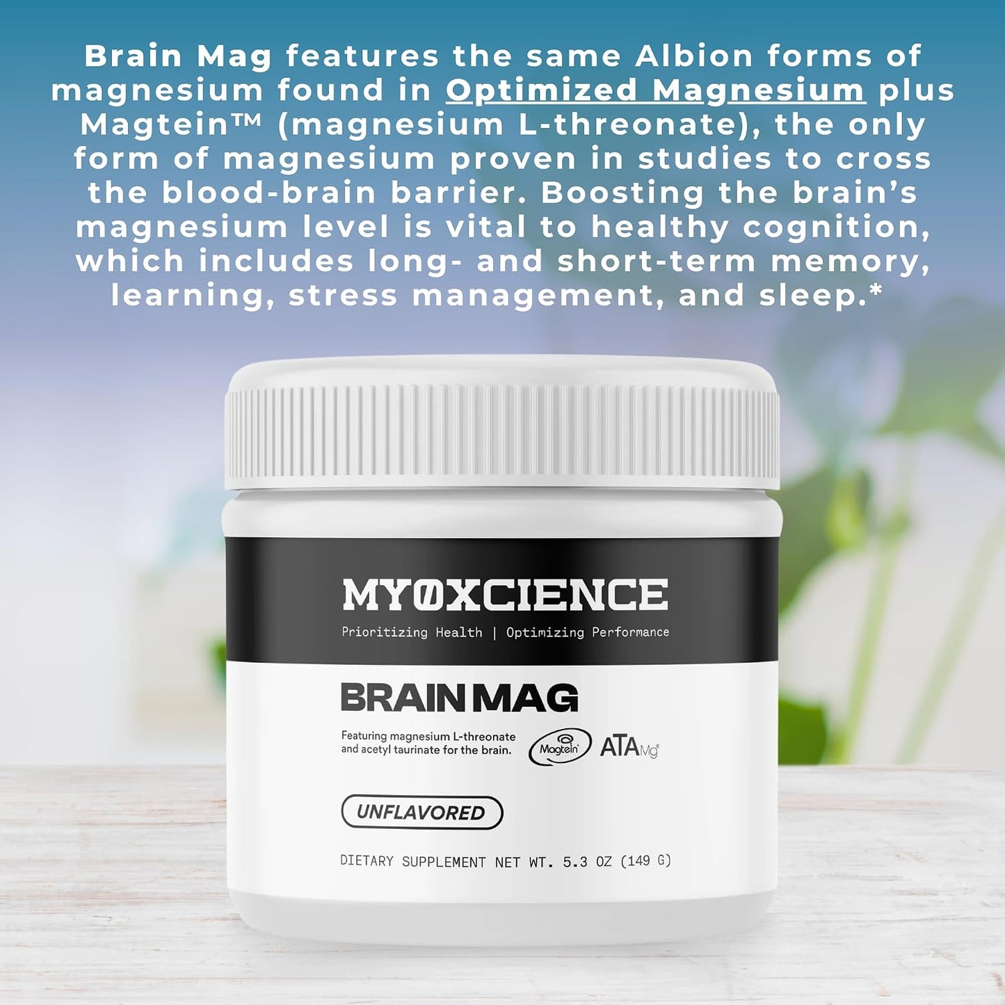 MYOXCIENCE Brain Mag | Magnesium L-Threonate Magtein & Magnesium Glycinate Powder (Unflavored) (60 Servings)