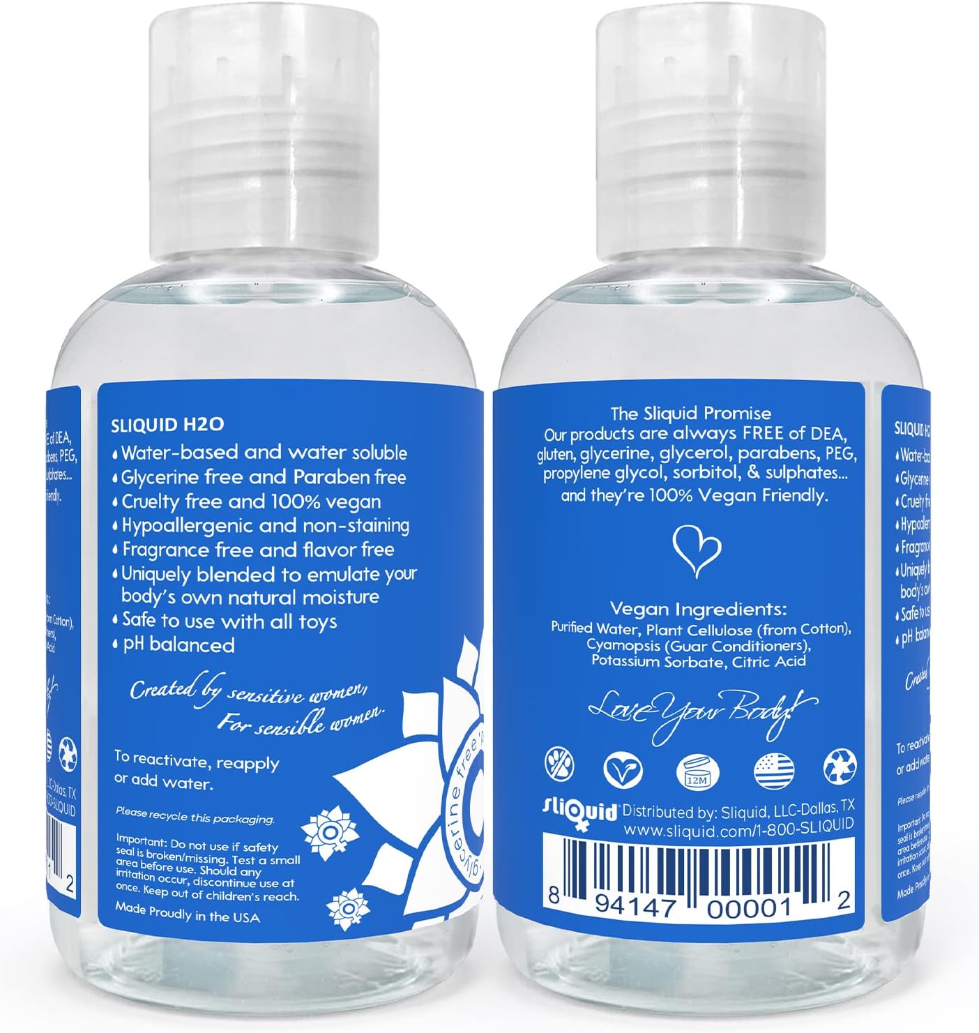 Sliquid H2O Water Based Lube Lubricant for Sex, Glycerin Free Personal Lubricant (4.2 Oz) Clear, Unscented