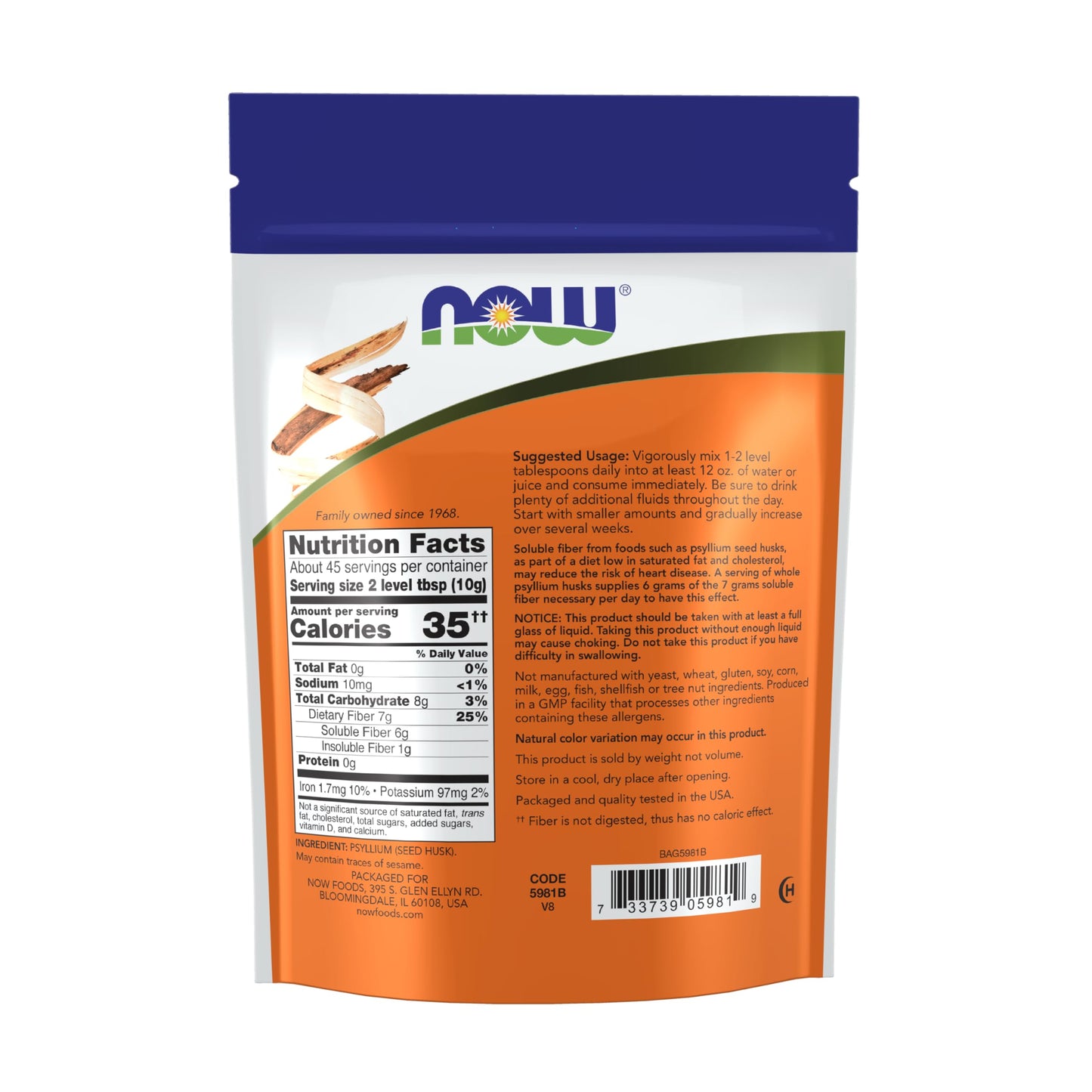 NOW Foods Supplements, Whole Psyllium Husks, Non-GMO Project Verified, Soluble Fiber, 24-Ounce
