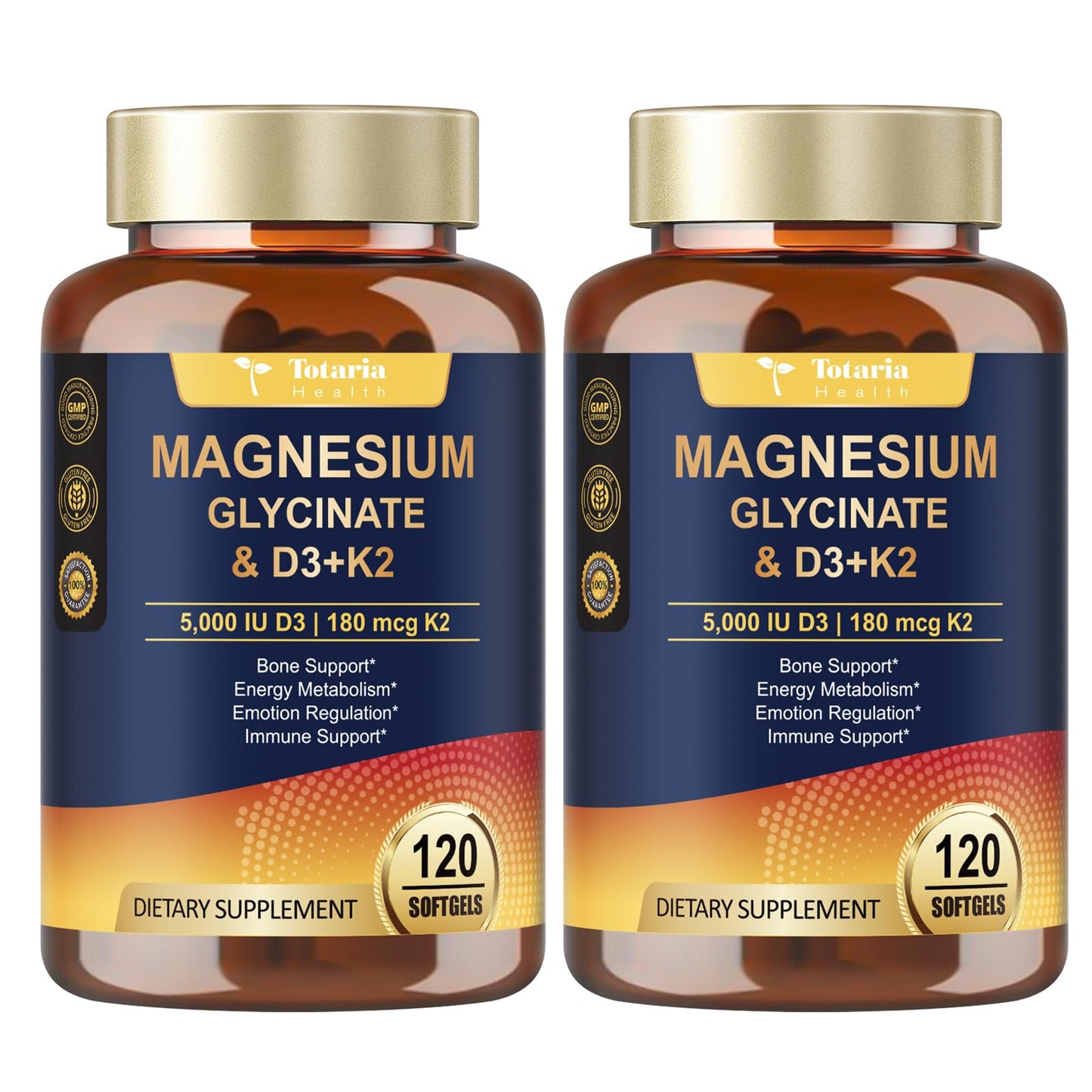 9-in-1 Magnesium Glycinate 500mg + Vitamin D3 5000 IU & K2 Complex - High Absorption - Healthy Stress, Sleep, Muscle Function, Bone Health & Energy Supports | Non-GMO, Gluten-Free 120 Softgels