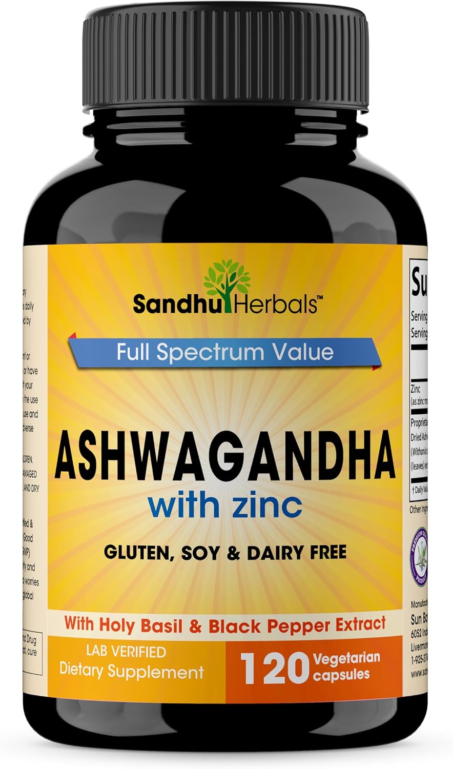 Organic Ashwagandha Capsules 120 Count | 4 in 1 with Zinc, Black Pepper & Holy Basil Extract | Immune Health, Extra Strength Stress, Mood & Energy Support | Non-GMO | For Men & Women | 2 Month Supply