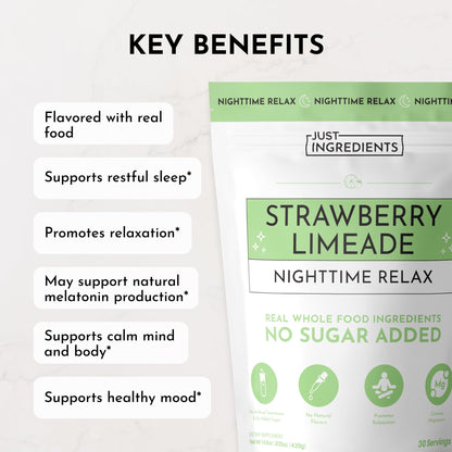 JUST INGREDIENTS Strawberry Limeade Sleep Support Powder - Nighttime Relaxation Supplement - 5.4 oz
