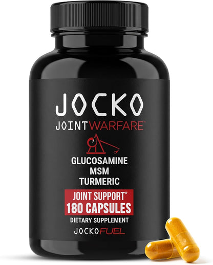 Jocko Fuel Joint Support Supplement - Glucosamine MSM for Joint Pain, Mobility, & Flexibility w/Turmeric & Boswellia (180 Capsules)