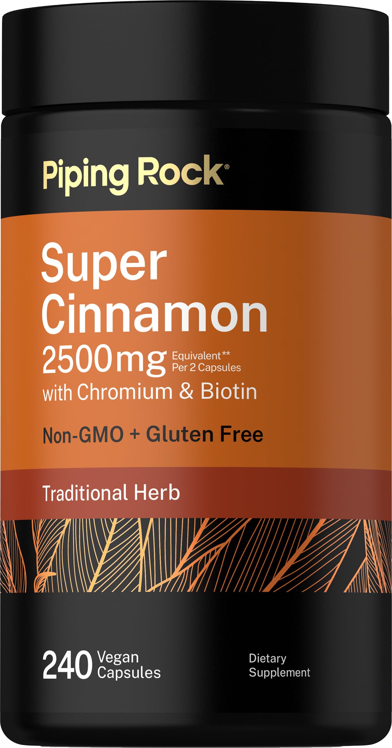 Piping Rock Ceylon Cinnamon Capsules | 120 Pills | Complex Supplement with Chromium and Biotin | Vegetarian, Non-GMO, Gluten Free