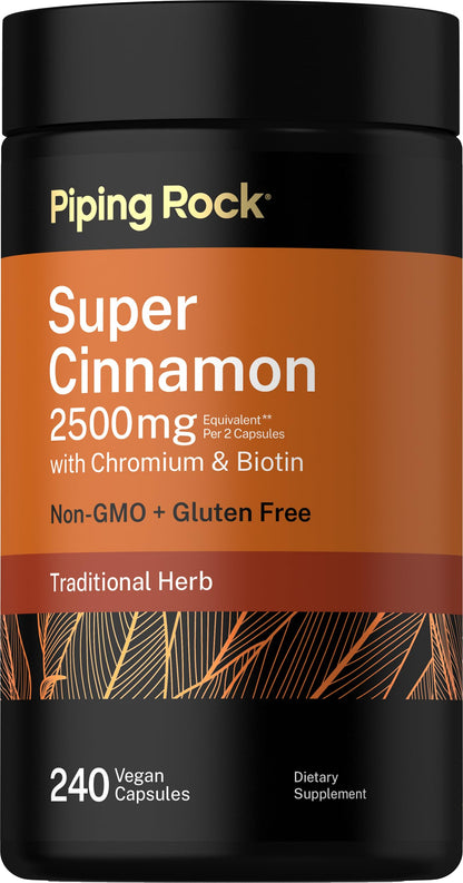 Piping Rock Ceylon Cinnamon Capsules | 120 Pills | Complex Supplement with Chromium and Biotin | Vegetarian, Non-GMO, Gluten Free