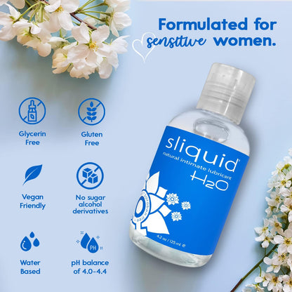 Sliquid H2O Water Based Lube Lubricant for Sex, Glycerin Free Personal Lubricant (4.2 Oz) Clear, Unscented