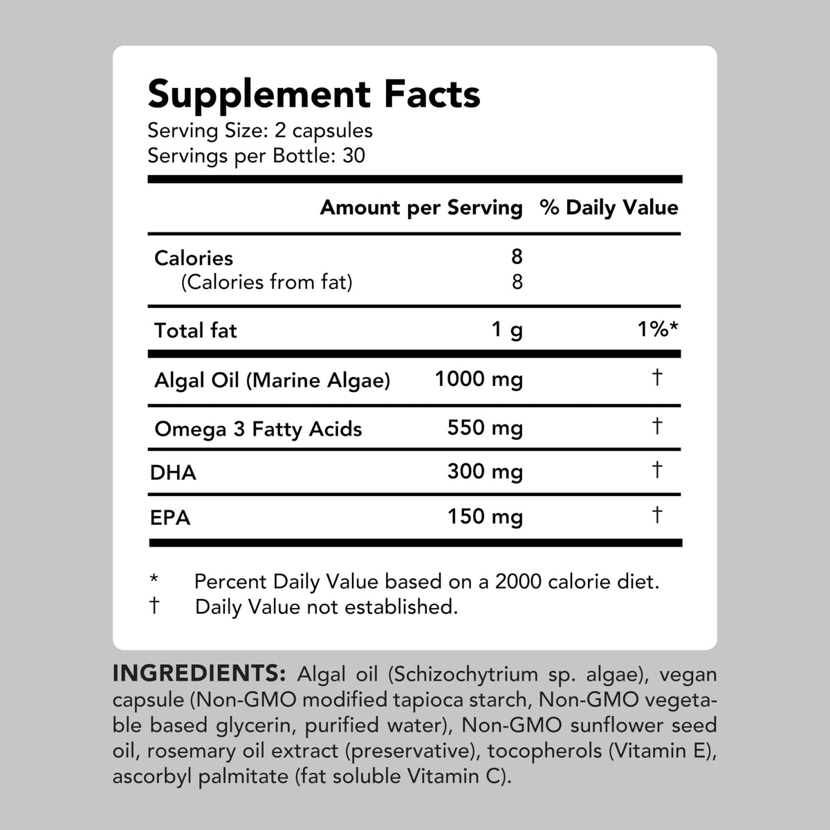 AMANDEAN Vegan Omega-3 Supplement, Algal Oil Algae DHA EPA Softgels, 120ct