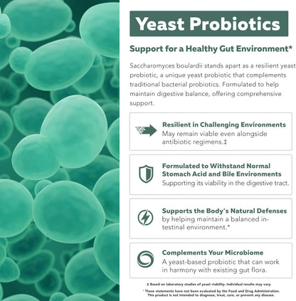 Organic Saccharomyces Boulardii - 10 Billion CFU - Clinically Validated CNCM I-1079 Probiotic Strain - Gut, Digestion & Healthy Bowel Support - First Organic Form of S. Boulardii Probiotic - 60 Count