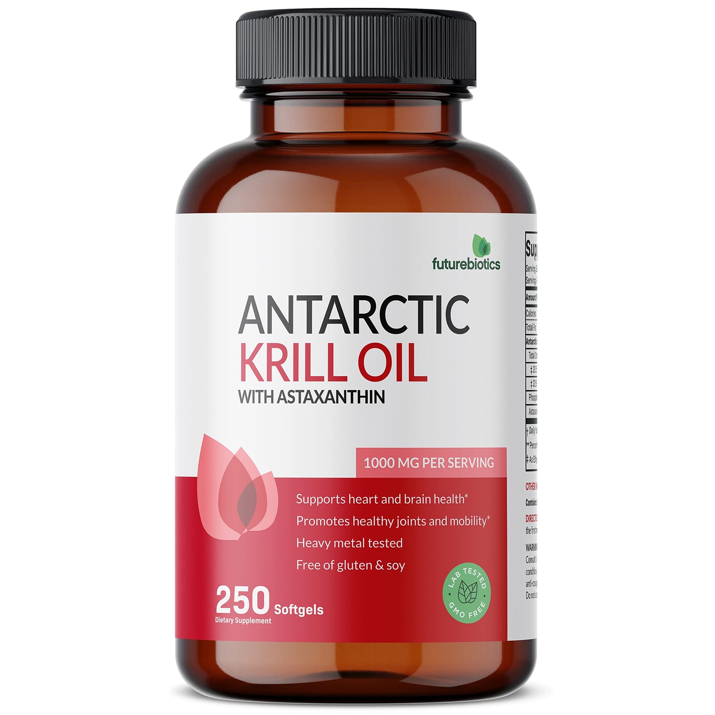 Futurebiotics Antarctic Krill Oil 1000mg with Omega-3s EPA, DHA, Astaxanthin and Phospholipids - Premium Krill Oil Heavy Metal Tested, Non GMO – 90 Softgels (45 Servings)
