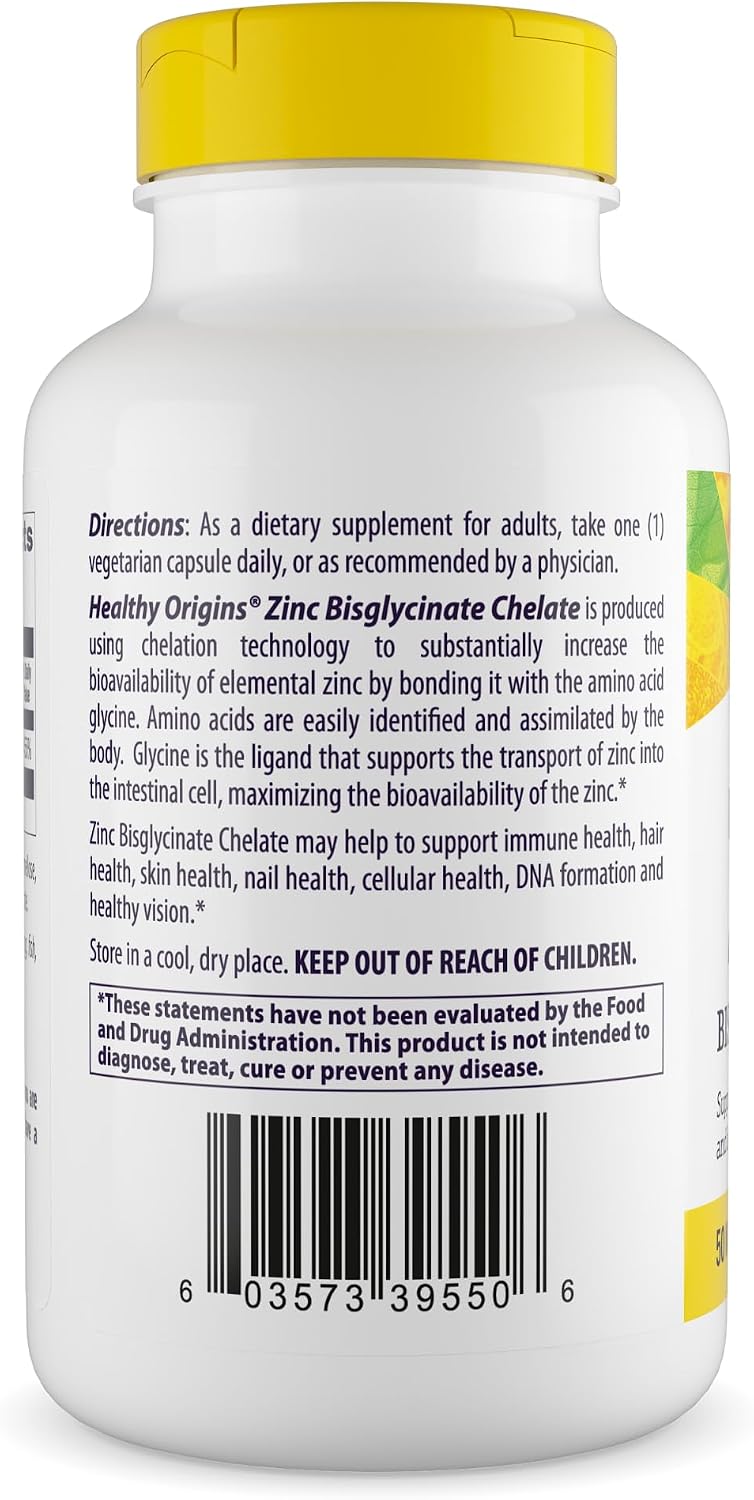 Healthy Origins Zinc Bisglycinate Chelate 50 mg, 120 Veggie Caps