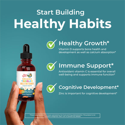 MARYRUTH'S Organics Multivitamin & Multimineral with Iron for Toddlers | USDA Organic | Sugar Free | Multivitamin Liquid Drops for Kids Ages 1-3 | Immune Support | Vegan | Non-GMO | 2 Fl Oz