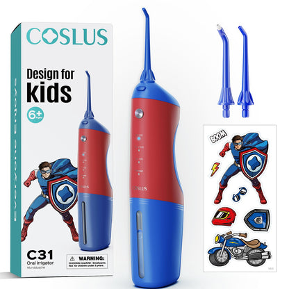 COSLUS C31 Kids Water Dental Flosser, Safe & Gentle for Ages 6+, Blue White