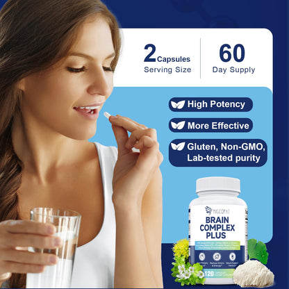 Brain Supplements for Memory & Focus - Nootropic with Bacopa Monnieri, Lion's Mane, Alpha GPC, Phosphatidylserine | Supports Mental Clarity & Cognitive Function | Vitamin B6 & B12-120 Capsules
