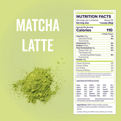 FitBites 100% Whey Isolate Protein Powder (Matcha Latte), 5.9g BCAAs, Gluten Free