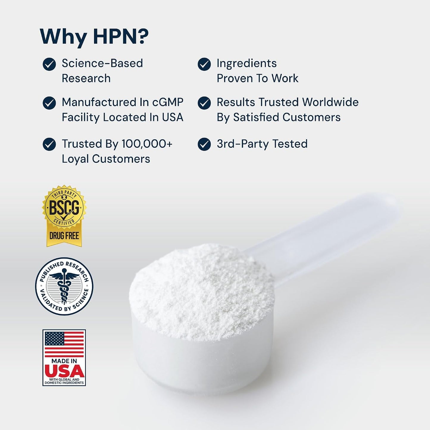 HPN C2 Creatine Monohydrate for Performance, Recovery, Strength, Working Out, Vegan, Non-GMO, Dairy and Soy Free, Independently Tested, Ultrapure Premium Creapure (100 Servings)