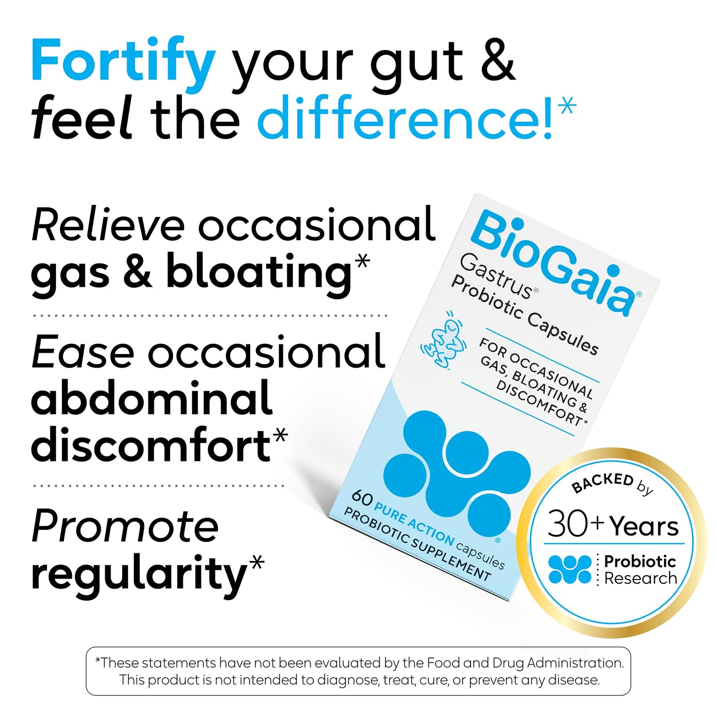 BioGaia Gastrus L reuteri Probiotic | 35 Years of Clinical Gut Research | L reuteri 6475 + 17938 Probiotics | Ease Gut Discomfort, Gas & Bloating | Promotes a Healthy Gut & Microbiome | 30 Chewables