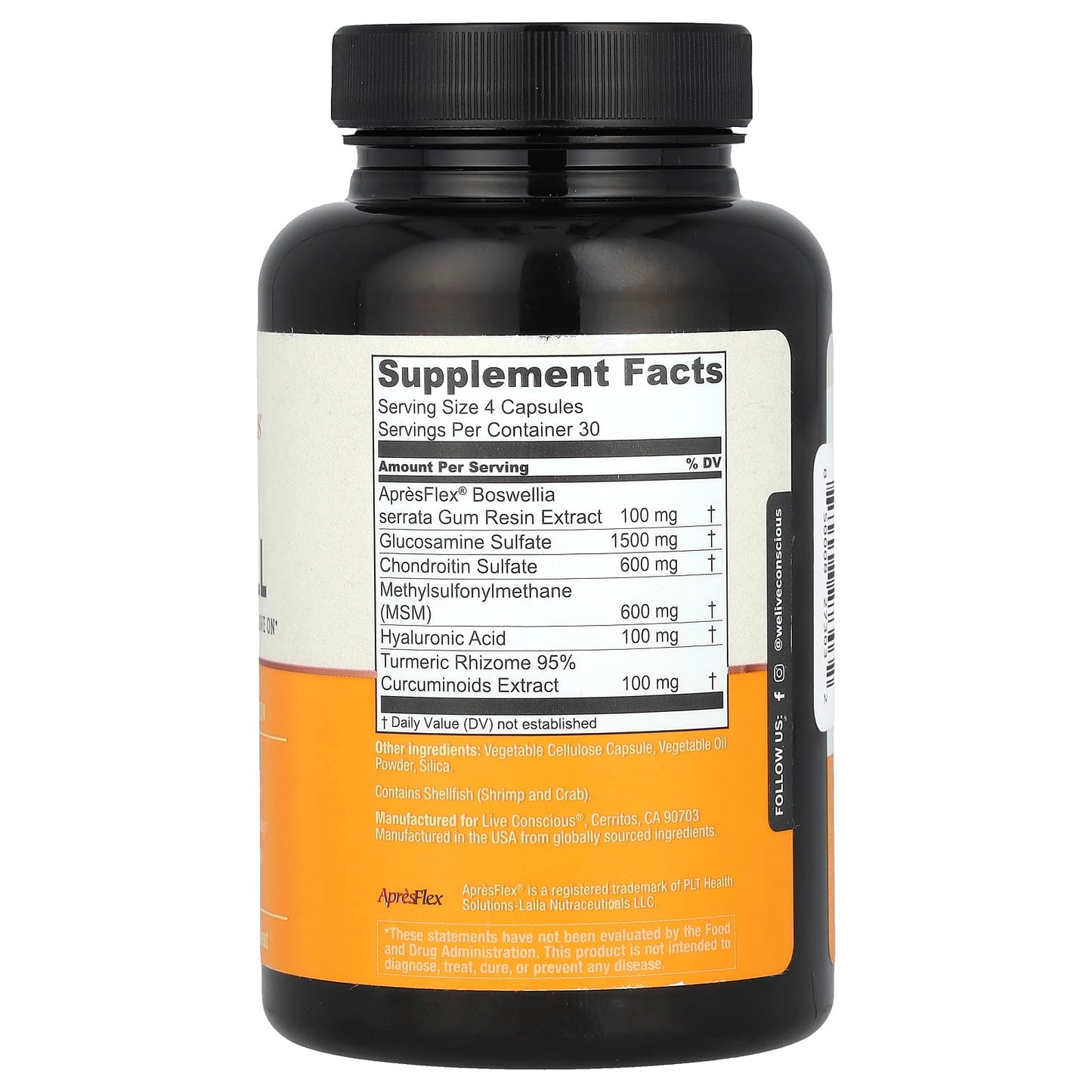 Live Conscious Glucosamine Chondroitin with MSM, Hyaluronic Acid, and More - MoveWell Joint Health Supplement