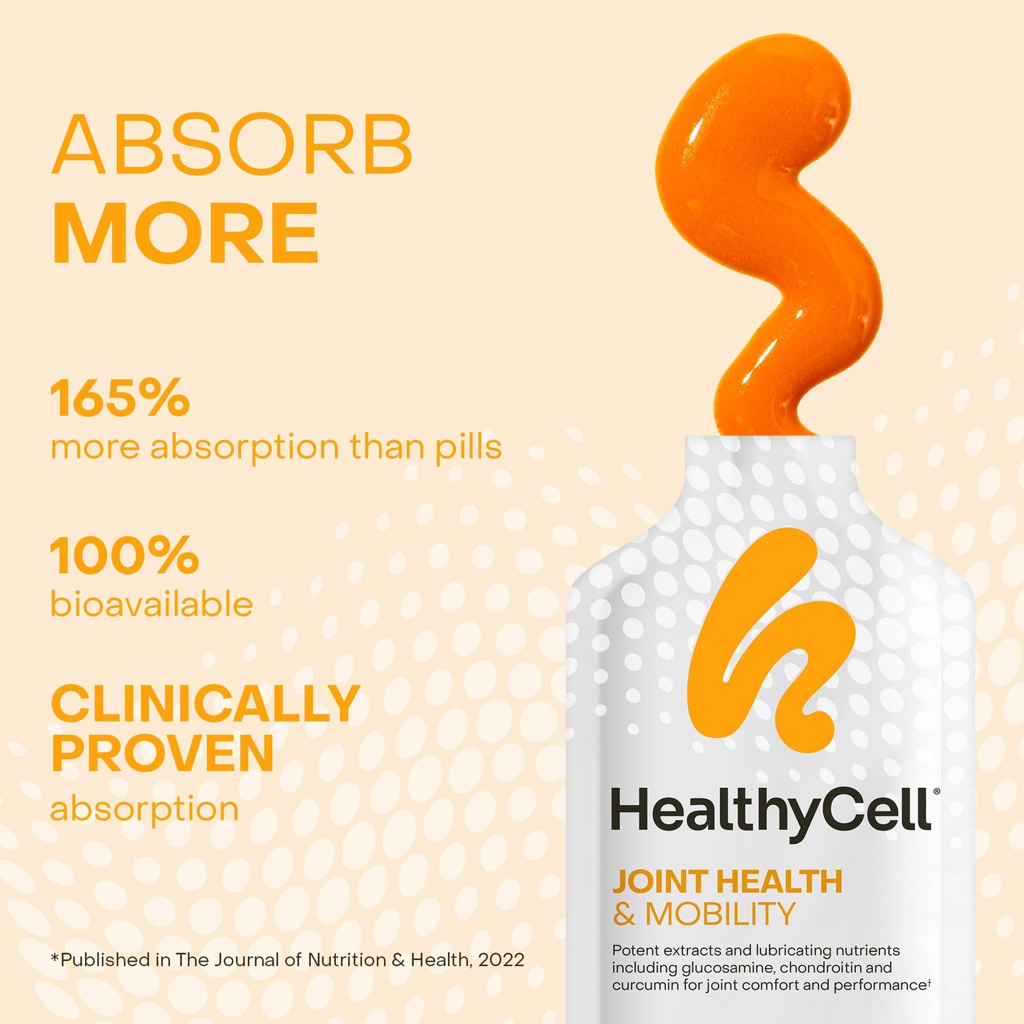 Healthycell Joint Health & Mobility Daily Liquid Supplement - 30 Gel Packs | Joint Support Supplement, Inflammation Response, Cartilage & Flexibility with Curcumin, Glucosamine & Chondroitin