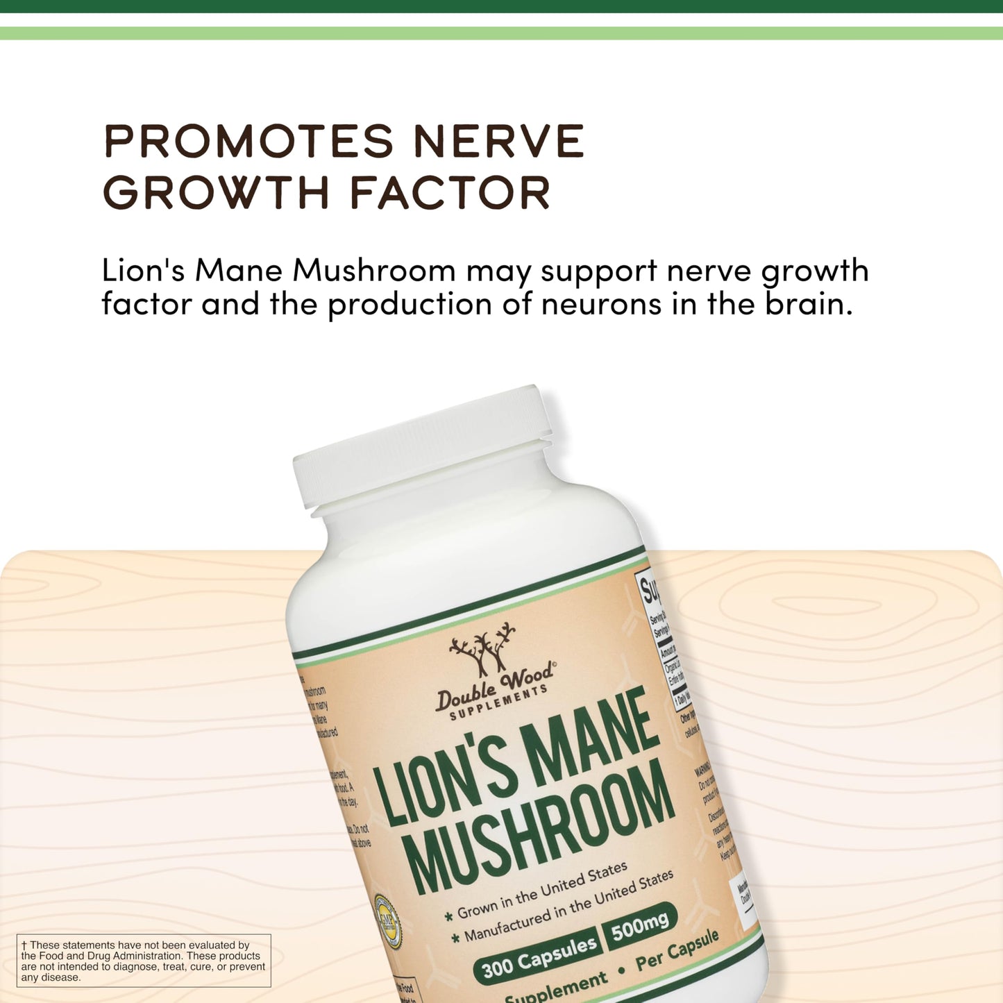 Organic Lions Mane Mushroom Capsules (120 Count), for Focus Support and Immune Health, Third Party Tested and Grown in The USA - by Double Wood