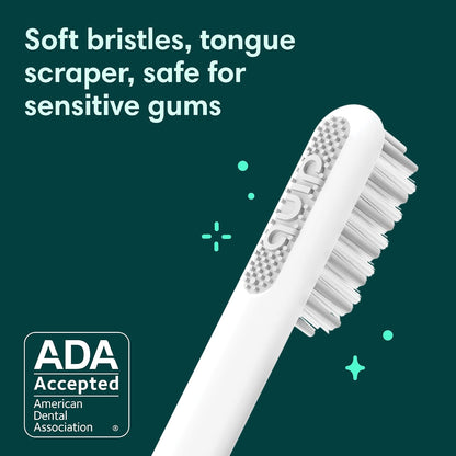 Quip Sonic Toothbrush for Adults with Replacement Heads 3 Pack Product Bundle - Includes Travel Cover Mount - Electric, Soft, Plastic Handle, 3 Month Battery Life - Blue