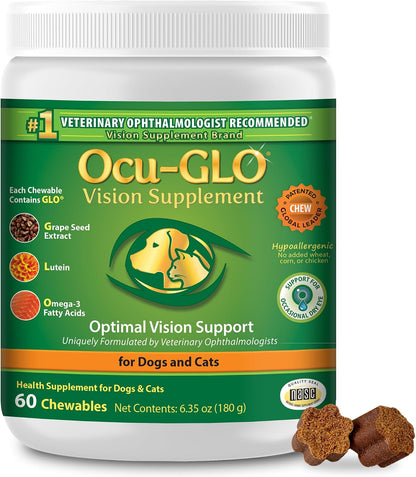Cat & Dog Supplement for Eye Support - Chewable Vision Vitamins Supplements for Large and Small Pets Care with Lutein, Omega-3 Fatty Acids, Grape Seed Extract & Antioxidants