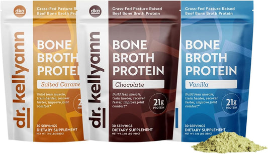Dr. Kellyann Keto Bone Broth Protein Powder Bundle of (1) Chocolate, (1) Vanilla, & (1) Salted Caramel