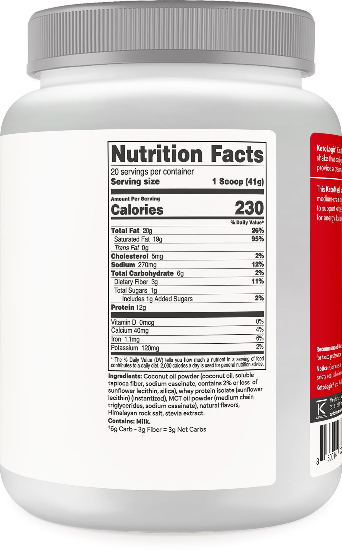 Ketologic Keto Meal Replacement Shake Powder for Optimal Results + MCT Oil + Grass-Fed