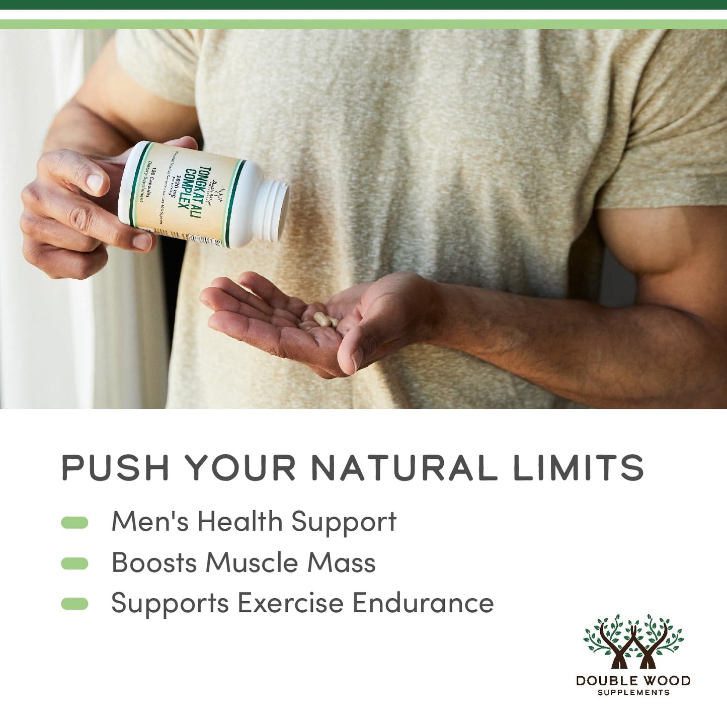 Tongkat Ali Extract - Ultra High Potency 200:1 - for Men (Longjack) Eurycoma Longifolia, 1000mg per Serving, 120 Capsules - with 20mg Tribulus Terrestris (Third Party Tested) by Double Wood