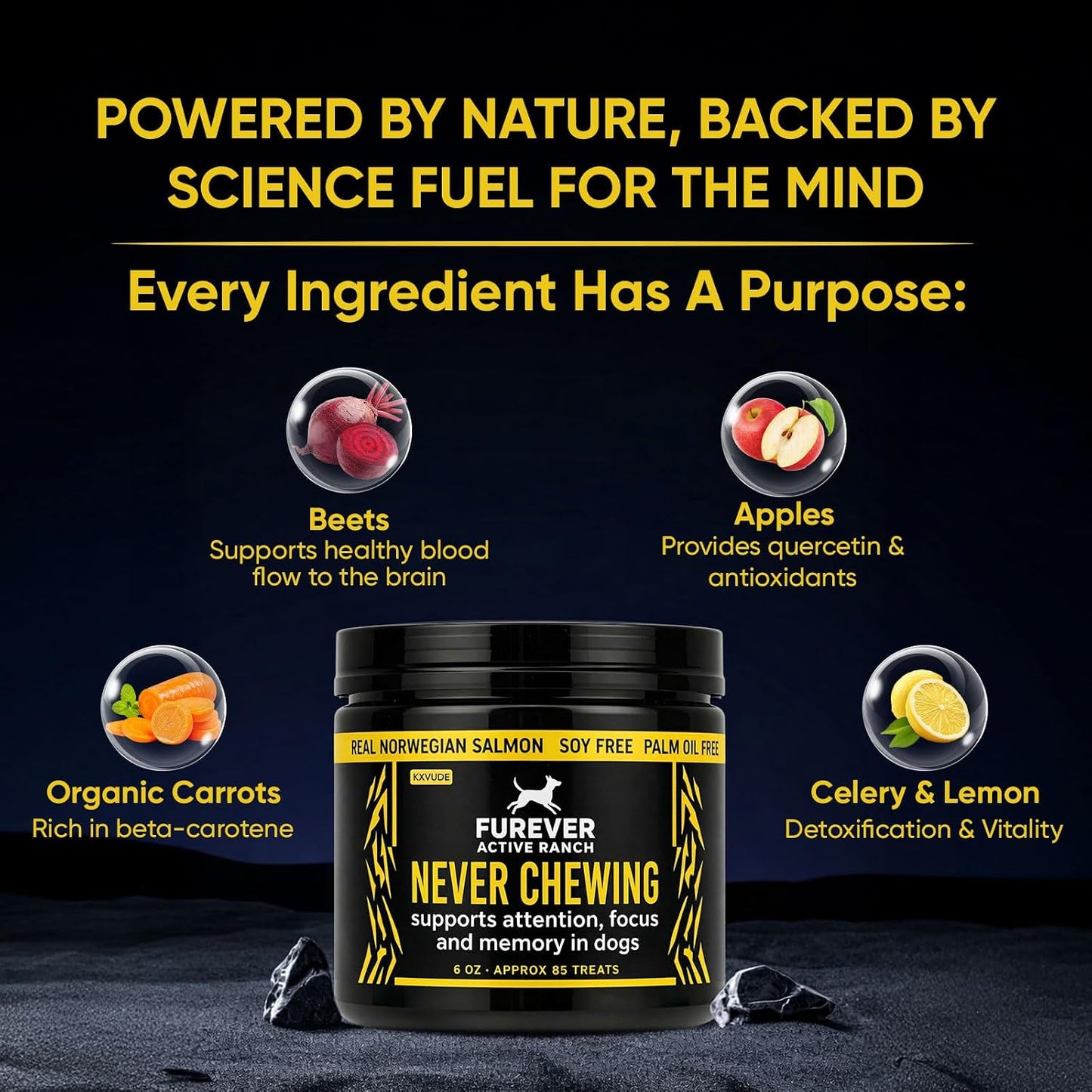Furever Active Pet Neuro Chewing, Formulated with Organic Carrots, Celery, Lemon, Beets, Support Brain Health in Dogs, Overall Cognitive Performance, Memory and Alertness | 6oz, 85 Chews (1)