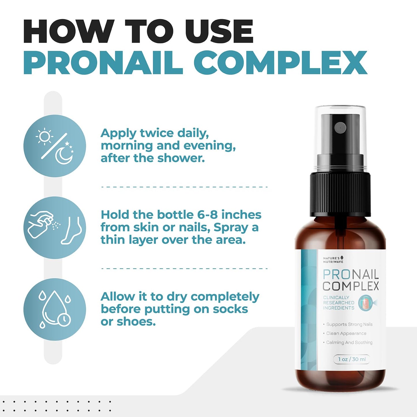 Pronail Complex Spray – Botanical Nail Formula, USA Made – 1 Month Supply | Topical spray for toe & fingernails, botanical | Original extra-strength formula | Fast, no-touch application