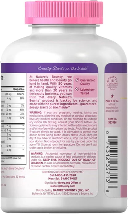 Nature's Bounty Hair Skin and Nails 5000 mcg of Biotin - 250 Coated Tablets Extra Strength