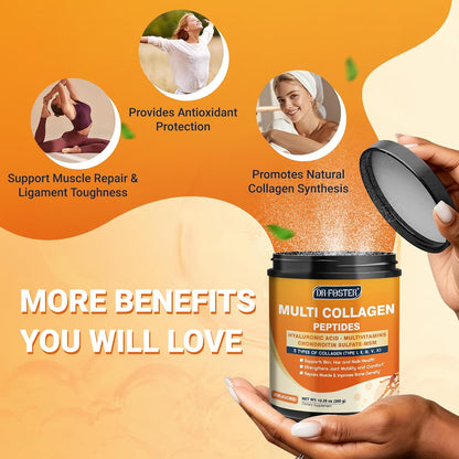 DRFOSTER Multi Collagen Peptides for Women with MSM, CS & D3, 35 Servings | Type I, II, III, V, and X Hydrolyzed Collagen with Vitamin C and Hyaluronic Acid for Skin, Hair, and Joints