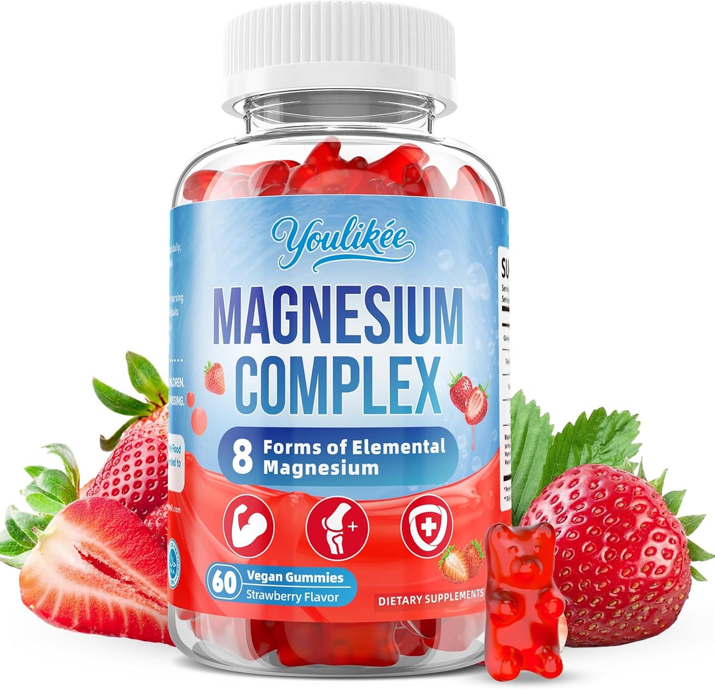 Magnesium Complex Gummies 400mg - 8 Forms for Muscle & Calm Support | Glycinate, Malate, Citrate, Taurate & 4 more for Women and Men, Sugar-free, Vegan, Strawberry Flavor, 60 Count