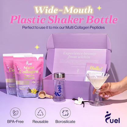 Fuel Protein Shaker Bottle with Metal Lid, Sports Water Bottle, Leak Proof Plastic Water Bottles BPA Free, Reusable, Dishwasher Safe, Perfect for Travel, School, Outdoors, Gym and Fitness Sports