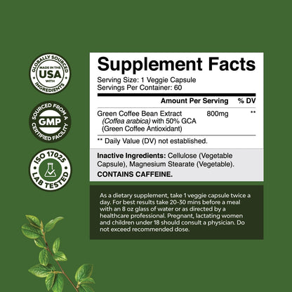 Pure Green Coffee Bean Extract - Super Energizing Green Coffee Extract with 50% Chlorogenic
