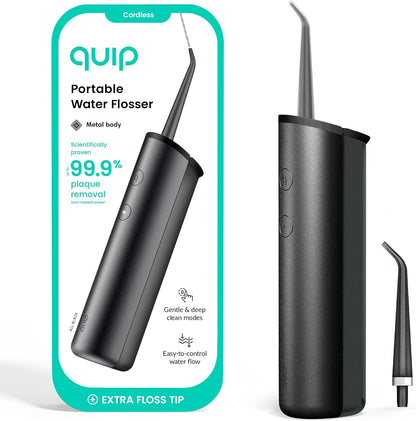 quip Water Flosser with Replacement Tip, Cordless Dental Pick, All Black