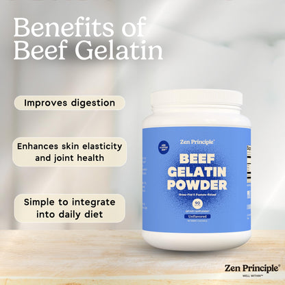 Zen Principle Grass-Fed Gelatin Powder, 1.5 lb. Custom Anti-Aging Protein for Healthy Hair, Skin, Joints & Nails. Paleo and Keto Friendly. Cooking and Baking. GMO-Free and Gluten-Free. Unflavored.