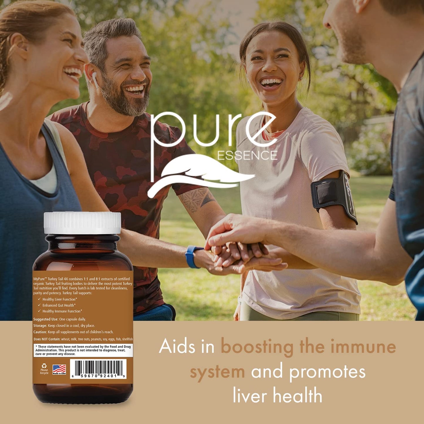 PURE ESSENCE LABS Organic Turkey Tail 4X Mushroom Extract, Vegan Mushrooms Supplement for Immune Building, 30 Capsules