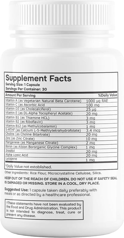 envitamin Methylated Multivitamin Multimineral Complex with L Methylfolate, Methylated B12, 5-MTHF, Inositol, and Lycopene