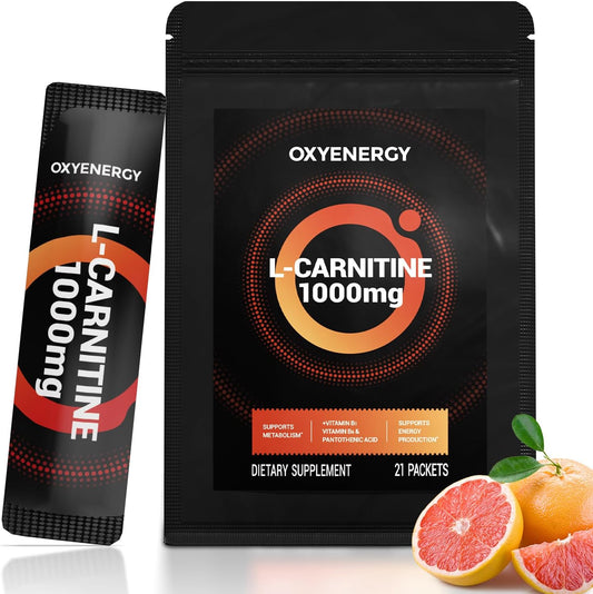 OxyEnergy Liquid L-Carnitine Supplement 1000mg - Gentle for Daily Use, Zero Calorie, Sugar-Free, Stim-Free Fat Burning & Endurance Booster, 21 On-the-Go Individual Liquid Sticks