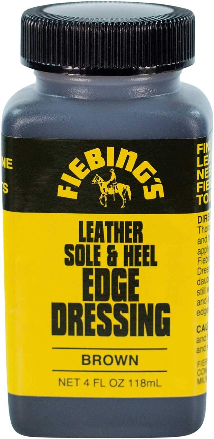 Fiebing's Leather Sole & Heel Edge Dressing (4 oz) - High Gloss, Protective Shoe Dressing Polish - Includes Brush Applicator