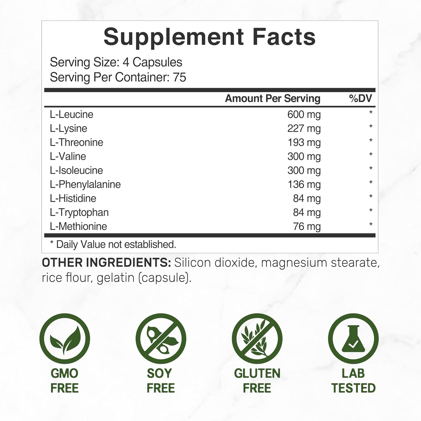 Essential Amino Acids (EAA) 2000mg Per Serving, 300 Capsules – Unflavored - 9 in 1, All BCAAs (Branched-Chain Aminos) – Lean Muscle Support & Natural Pre Workout Supplement