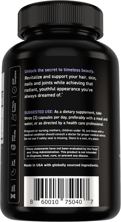 Vital Vitamins Multi Collagen Complex Plus Biotin, Hyaluronic Acid & VIT. C | Hair, Skin, & Nails Supplements for Women and Men, 5 Collagen Types I II III V & X, 150 Capsules