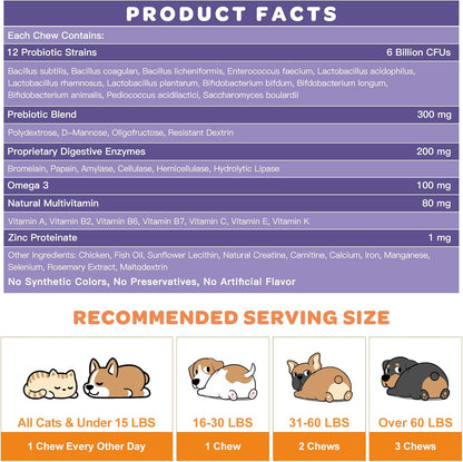 NATURE TARGET 6 Billion Freeze Dried Probiotics for Dogs, 120 Bites | With Prebiotics & Enzymes, Vitamins & Omega 3, Support Digestive & Gut Health, Itch Relief, Reduce Diarrhea