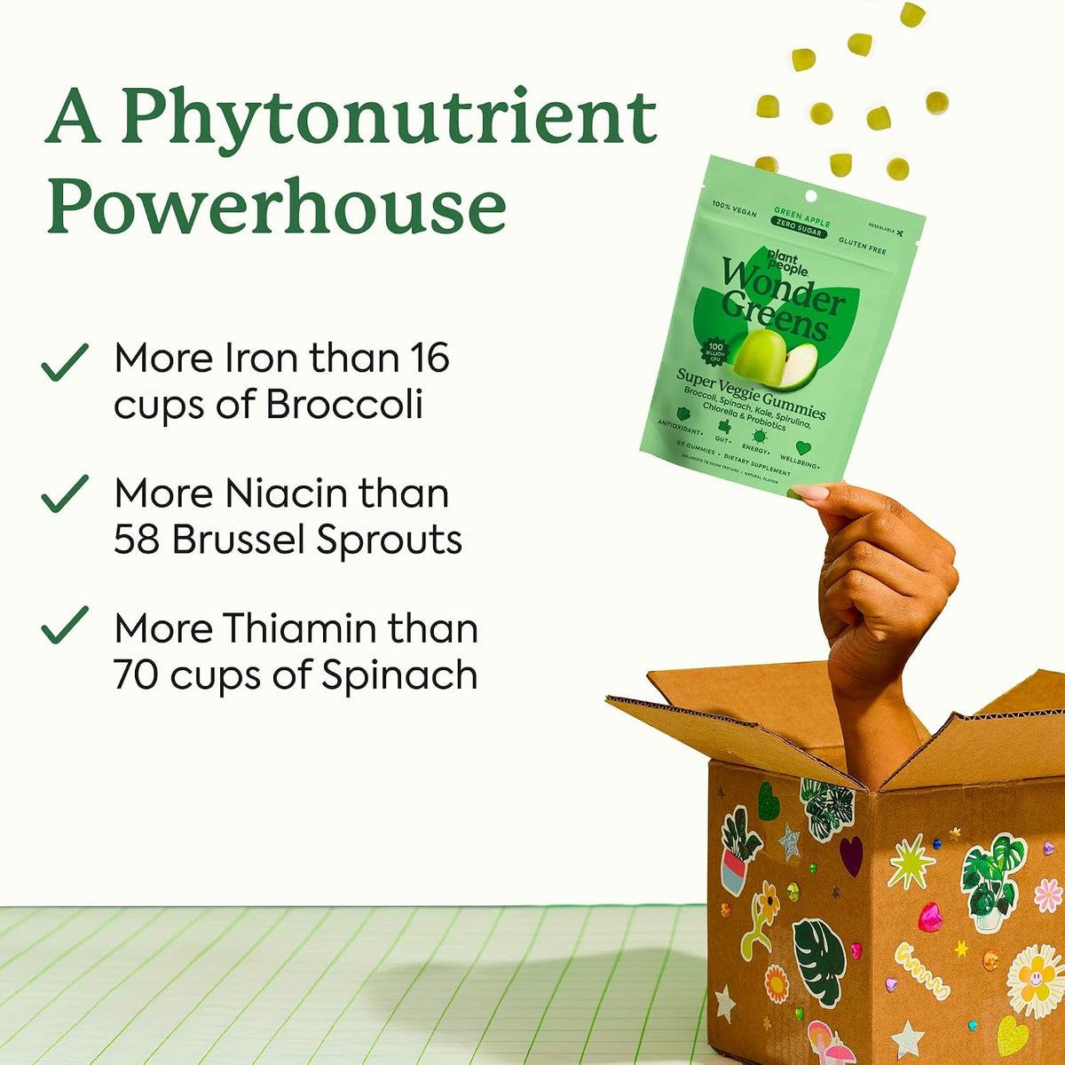 Plant People WonderGreens Veggie Gummies, Super Greens & Probiotics, 60ct