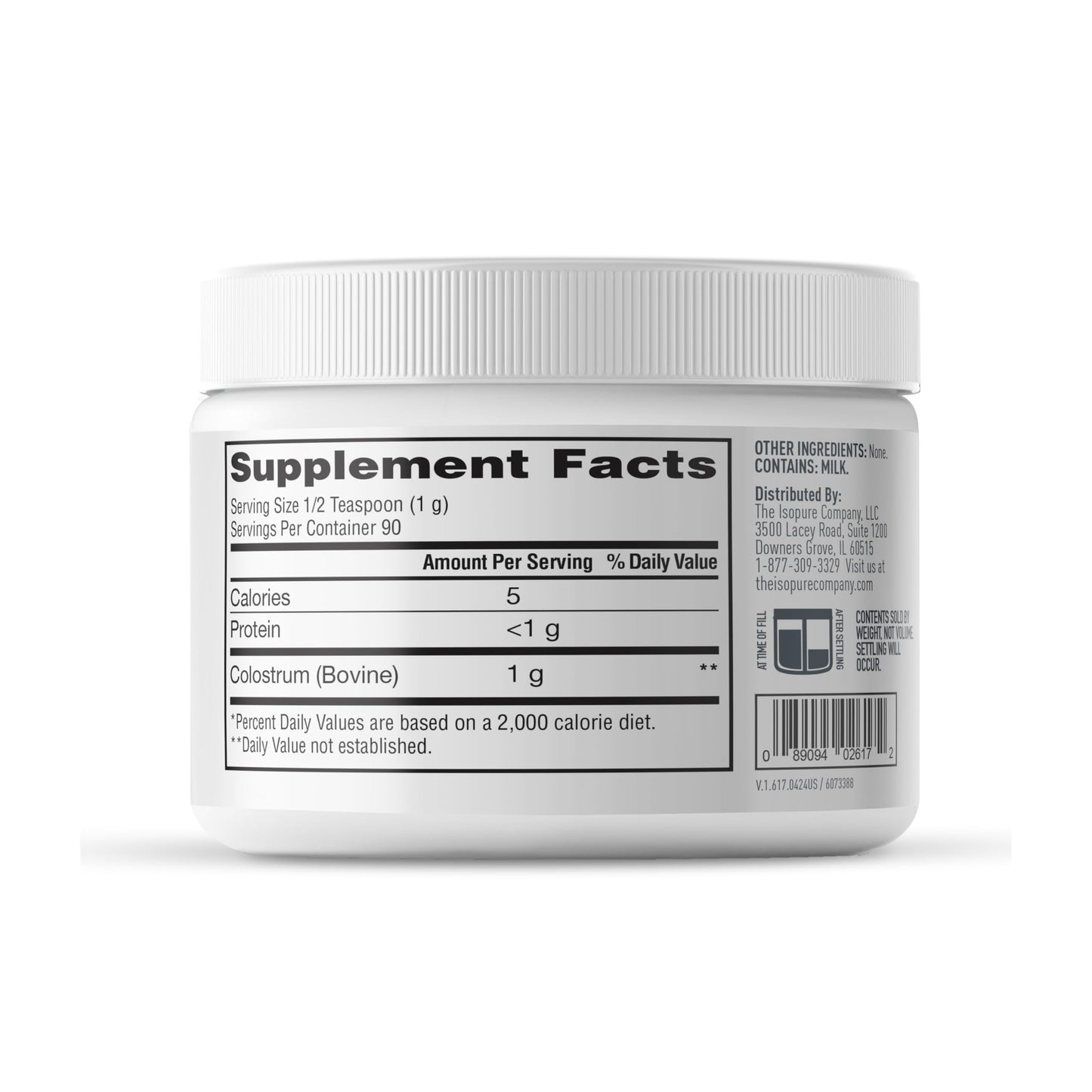Isopure Bovine Colostrum Supplement Powder, Gently Processed, 90 Servings