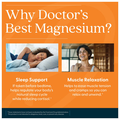 Doctor's Best High Absorption Magnesium Glycinate Lysinate Supplement for Sleep Support - Chelated Magnesium Tablets for Women & Men, 200mg per Serving, Supports Calm & Relaxation, Vegan - 240 Count