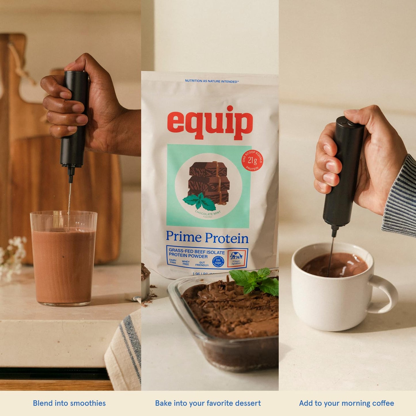 Equip Prime Chocolate Protein Powder - Gut-Friendly, No Sugar Protein Shake Powder with Grass-Fed Beef & Natural Collagen - Rich & Creamy Mix - 21g Per Serving - Whey & Dairy-Free (30 Scoops)