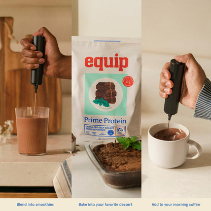 Equip Prime Chocolate Protein Powder - Gut-Friendly, No Sugar Protein Shake Powder with Grass-Fed Beef & Natural Collagen - Rich & Creamy Mix - 21g Per Serving - Whey & Dairy-Free (30 Scoops)