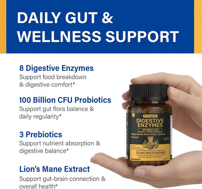Probiotics & Digestive Enzymes Bundle – 120 Billion CFU, 36 Probiotic Strains + Multi-Enzyme Complex for Men & Women – Supports Digestive Balance, Gut Health & Nutrient Absorption – Vegan, Non-GMO, 90